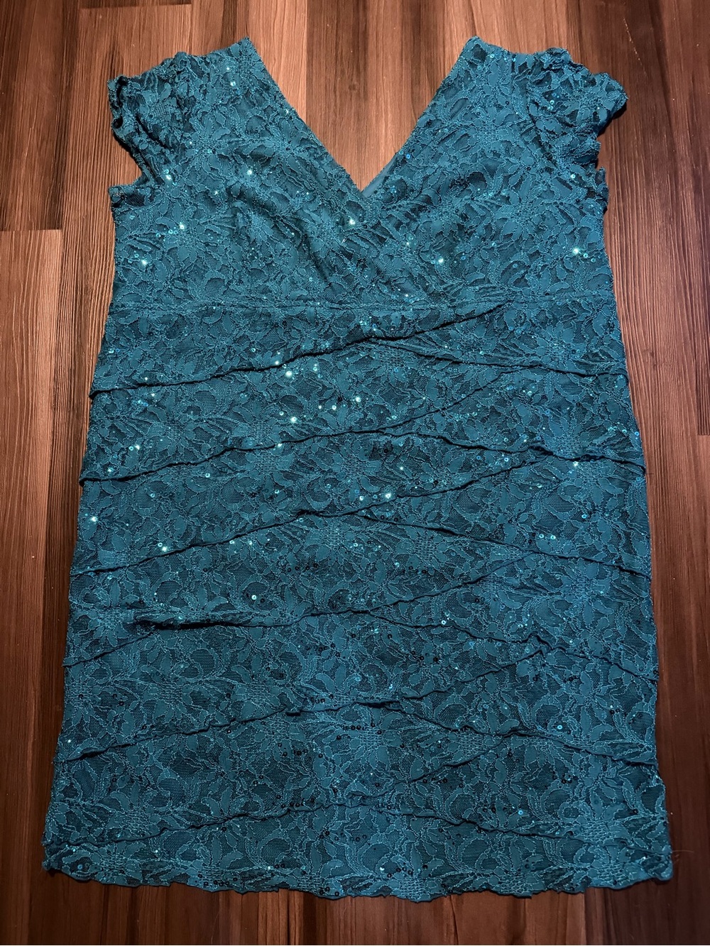 Scarlett Nite Teal Lace Sequin Tiered Midi Dress 24W